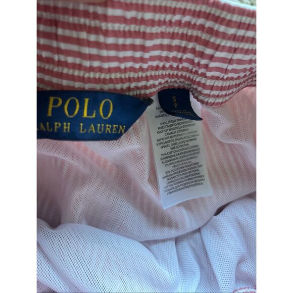 Polo Ralph Lauren Men's Small Seersucker Lined Swim Trunks Pink Striped Vintage - Picture 3 of 10